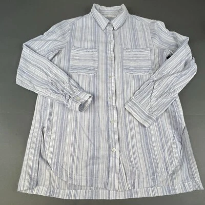 Camisa con botones Athleta Peninsula para mujer talla pequeña azul a rayas playa costera Foto 1 de 4
