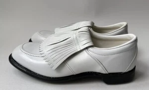 Scarpe da golf Etonic vintage da uomo in pelle bianca made in USA 7370 taglia 9,5 D -B14 - Foto 1 di 10