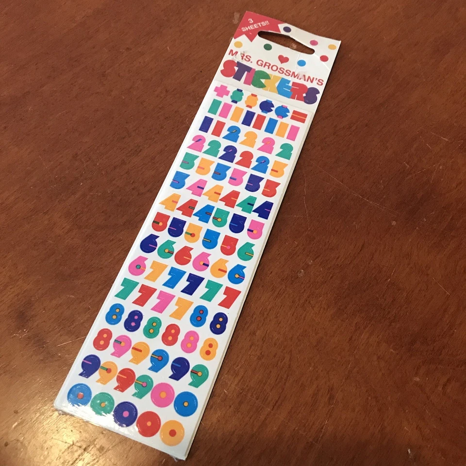 Vtg NOS Mrs. Grossman’s Stickers Strip Small NUMBERS 3 Sheets Package Wear New - Image 1 of 4