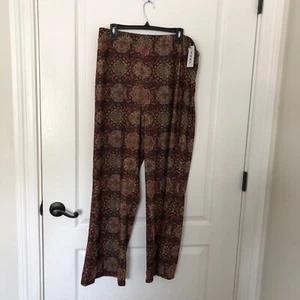 Pantalone donna Sidro fantasia boho floreale gamba larga pull-on taglia 2XL marrone nuovo con etichette - Foto 1 di 10