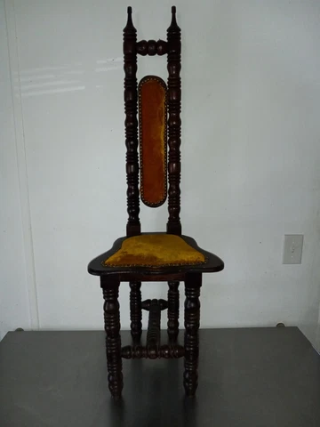 Antique RARE Medieval Gold  Fable Carved Wood Skinny  Chair Cover