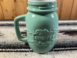 David's Tea Ceramic Mason Jar Style Mug Teal With White Inside No Lid