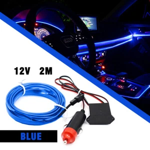 Blue LED Auto Car Interior Decor Atmosphere Wire Strip Light Lamp Accessories US - Picture 1 of 12