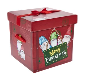 Christmas Gift Box with Ribbon Handles and Bow Gonk Festive Gnome Flat Pack Box - Picture 1 of 7