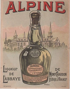 "ALPINE Liqueur de l'ABBAYE de MONT-CHARDON" Etiquette-chromo originale fin 1800 - Picture 1 of 1