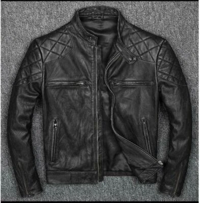 Mens Vintage Distressed Black Motorcycle Genuine Biker's Cow-Hide Leather Jacket Foto 1 de 2