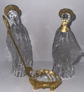 Gorham Nativity Crystal with Gold Accents - Baby Jesus, Mary, and Joseph Figurin - Picture 1 of 15