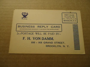 Ad postcard F. H. Von Damm pet animal supplies BROOKLYN NY circa 1930's NRA logo - Picture 1 of 2