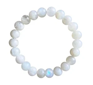 WOMENS BEADS BRACELET NATURAL RAINBOW MOONSTONE ELASTIC BAND GIFT MENS BRACELET - Picture 1 of 6