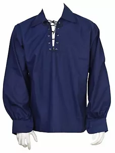Marineblau Herren Schottisch Jacobite Ghillie Kilt Shirt Highlad Kilt Shirt - Bild 1 von 1