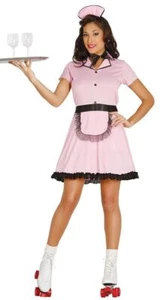 Adult Diner Girl Costume Ladies 50s Fancy Dress Pink Rock n Roll Outfit UK 8-16 - Picture 1 of 2