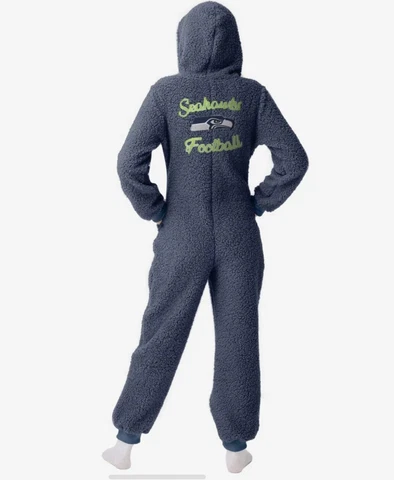 Women's Seattle Seahawks Jumpsuit Bodysuit One Piece Pajamas Navy Fuzzy Sz. L Cover