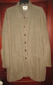 FLAX Engelhart L 100% Linen Shirt Jacket Shaket Duster Button Pockets VTG FLAW - Picture 1 of 5