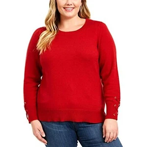 Michael Kors Women's 2x Plus Sweater Lace-up Sleeves Ribbed Trim, Red, $94, NwT - Picture 1 of 12