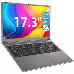 SGIN Laptop 17 Zoll Computer 8GB RAM 256GB SSD Quad Core Bis Zu 2.5GHz Mini HDMI - Bild 1 von 11