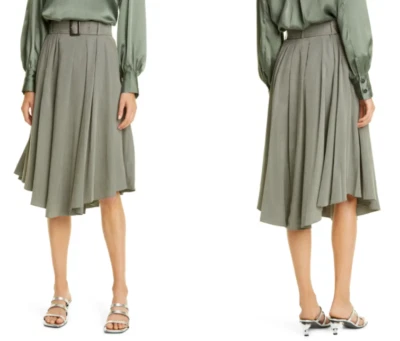 CLUB MONACO серый плиссированные подпоясанный изогнутый кромки легкий жидкость Midi юбка 8 США = M - Изображение 1 из 4