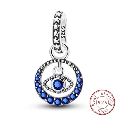 MULA Frauen 925 Sterling Silber DIY Charm Blau CZ Mond und Auge für Armband - Bild 1 von 4