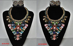 Awesome Runway SIZ Geometric Abstract FAUX CRYSTAL STATEMENT NECKLACE W/EARRINGS - Picture 1 of 13