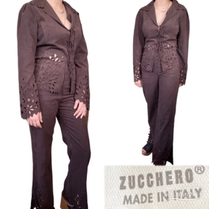 VTG *GRAIL FIND* Zucchero Western Outfit Bell Bottom Pants Lace-Up Shirt Set Sm - Picture 1 of 8