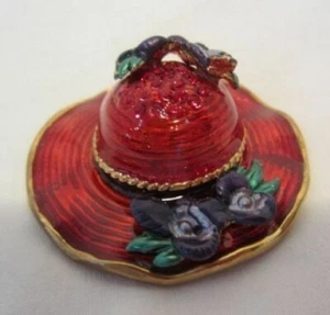 Portagioie smaltato fiori viola cappello rosso NUOVO - Foto 1 di 5