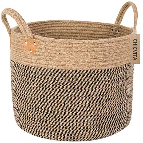 Jute Woven Storage Basket With Handles Wicker Floor Basket Boho Decorative Baske Cover