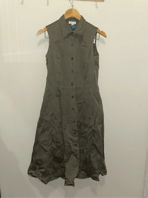 Vestido vintage charter club abotonado verde oliva cuello sin mangas talla 8 Foto 1 de 4