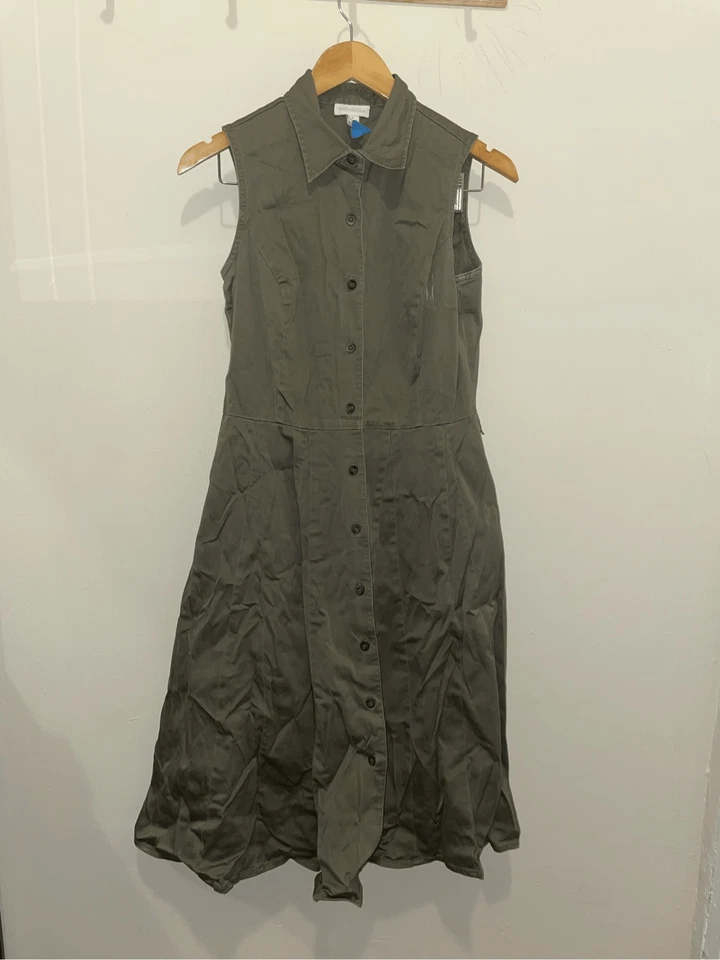Vestido vintage charter club abotonado verde oliva cuello sin mangas talla 8 Foto 1 de 4