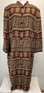 Vtg Maggy London Maxi Dress Sz 24 Plus Paisley Full Button Velvet Trim Lined - Picture 1 of 7