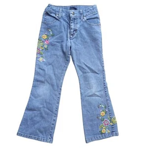 Vintage Y2K 2000s Lee Flower Power Embroidered Girls Stretch Flare Jeans Size 6X - Picture 1 of 10
