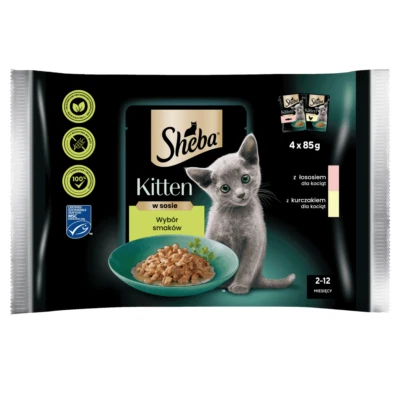 Sheba Kitten 4x85g Feuchtfutter für Kätzchen in Sauce Stücke mit Lachs Hähnchen - Bild 1 von 4