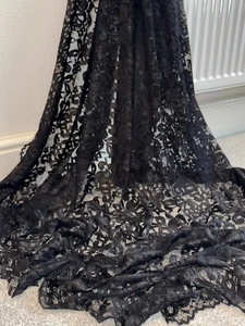 1 Meter Black Floral Double Scalloped Bridal Lace Fabric 52”wide Dress Deco - Picture 1 of 5