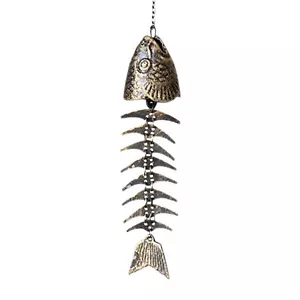 Fish Wind Chime Fish Bone Japanese Style Vintage  Cast Iron Wind Chime Bell  - Picture 1 of 12