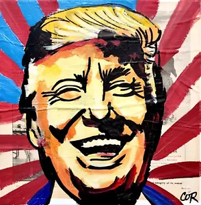 CORBELLIC EXPRESSIONISM 12X12 LAUGH TRUMP HANDMADE SIGNED COLORFUL ART PAINTING - Picture 1 of 9