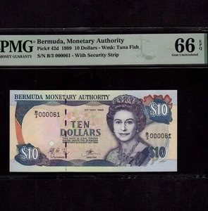 Bermuda 10 Dollars 1999 P-42d * PMG Gem Unc 66 EPQ * Low Number 000061 * - Picture 1 of 2