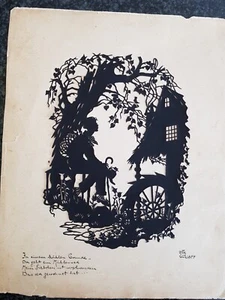 Bild Scherrenschnitt Lotte Gützlaff um 1920 mit Spruch - Bild 1 von 4