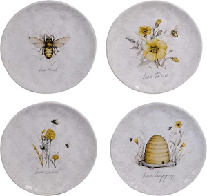 Bee Sweet 8.5" Ceramic Salad & Dessert Plates, Set of 4 – Assorted Bee & Floral - Picture 1 of 4