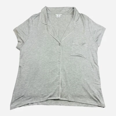 Shimera Sleep Shirt Womens Large Grey White Short Sleeve Pajama Button Down - Image 1 of 4