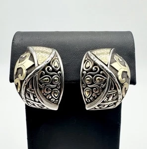 Massive John Hardy 18K Gold Sterling Silver Dots Fleur De Lis Omega Earrings 24g - Picture 1 of 12