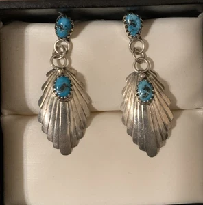 Vintage Native American Turquoise Concho Sterling Silver 925 Earrings Signed LR - Picture 1 of 6
