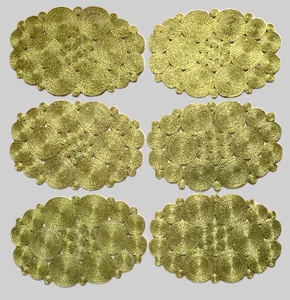 Retro 1970 Avocado grün Tischset 6er Set Abaca Hanf - gewebte verbundene Kreise Vintage - Bild 1 von 13