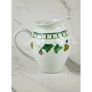Lenox Pitcher Jug Summer Terrace 32oz Brazil 6 1/4" Rosebuds Green 90s Ceramic - Picture 1 of 17