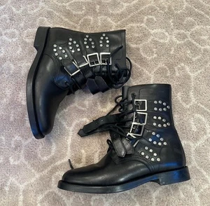 Saint Laurent  Leather Ranger Combat Strap Boots Womens EU 38Studded Black - Picture 1 of 8