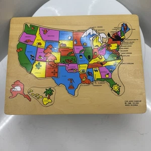 Vintage 1996 S.K. Inc. Bunte Holzkarte USA Kinderpuzzle - Bild 1 von 6