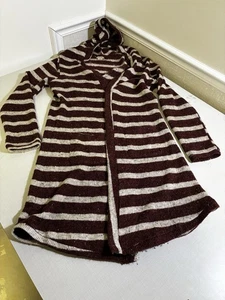 Anama Anthropology Striped Hooded Knit Cardigan Duster Burgundy/Ivory Womens XL - Picture 1 of 3