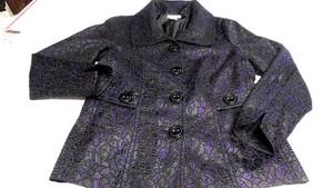 Laura Ashley schwarz/lila Jacke Gr. S Langarm breiter Kragen gefüttert Poly Rayon - Bild 1 von 9