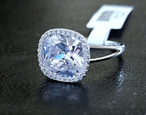 💥NEW 10 BELLA LUCE 925 STERLING PREMIUM CUSHION CZ FLAT TOP HALO RING - Picture 1 of 10