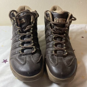 K-Swiss Men’s Brown Leather Hiking Boots Size 8.5 Mid Top Outdoor Trail Shoes - Picture 1 of 16