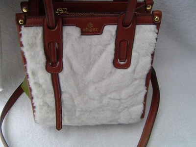 NUEVO MINI BOLSO DE MANO AUTÉNTICO E&GER IMITACIÓN PIEL BLANCA Y CUERO MARRÓN ¡NUEVO CON ETIQUETAS! Foto 1 de 4