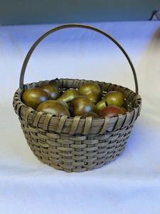 Antique Early Primitive Split Oak Round Gathering Basket - Picture 1 of 12