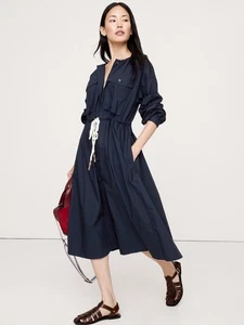 Banana Republic Cotton Poplin Pocket Midi Shirtdress  M | Navy dress #824602 NEW - Picture 1 of 4